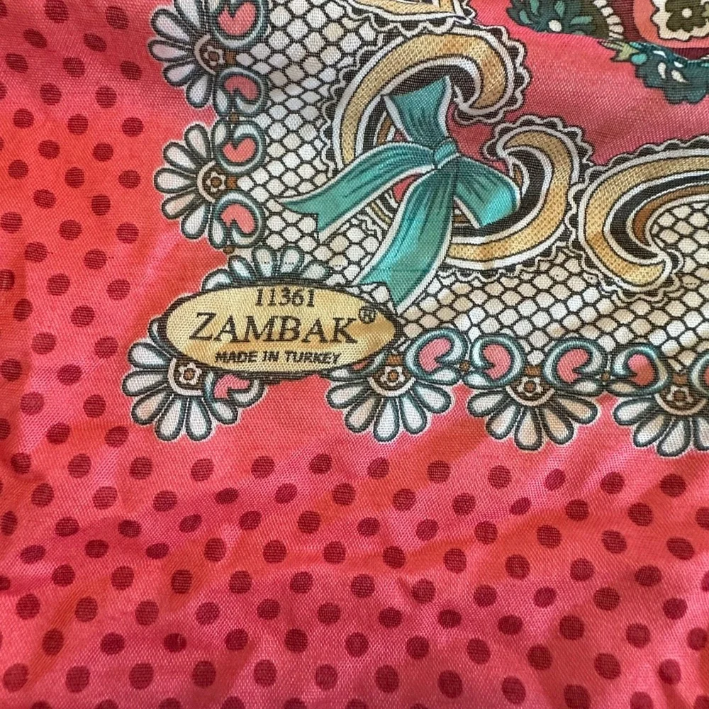 ZAMBAK Scarf Women Pink Paisley Polka Dot Floral Square Made in Turkey‎